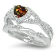 thumbnail image 5 of LaRaso & Co Unique His Her Wedding Ring Set Fire Opal Heart Silver Black Titanium Modern Rings, 5 of 7