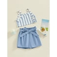 thumbnail image 3 of FEORJGP Kids Girls 2 Piece Summer Set 6M 1T 2T 3T 4T Toddler Square Neck Camisole Sleeveless Vest Striped Cropped Cami Tops + Elastic Waist Shorts with Belt Infant Baby Fashion Casual Outfits, 3 of 9