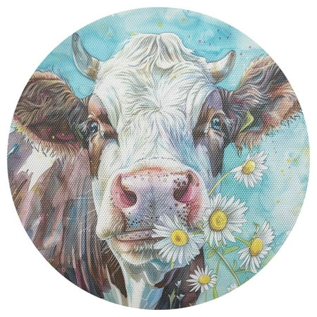 

Ryvnso Cows with Chrysanthemum Round Plate Mats Dining Table Placemat 1 Piece for Holiday Decoration