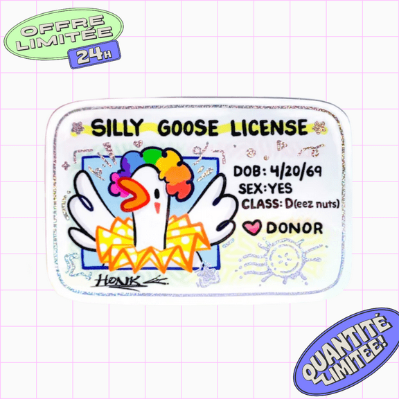 Silly Goose License Sticker | Geese Jester Clown Duck Design | Cute Sticker for Laptop, Water Bottle, Phone (3x3inch)