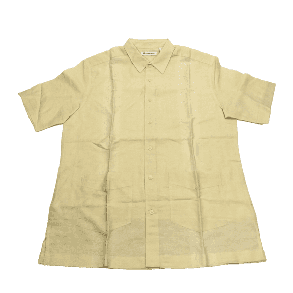 $70 Cubavera Men's Linen-Blend Yarn Dye Stripe Guaybera Shirt , Banana Crepe , L