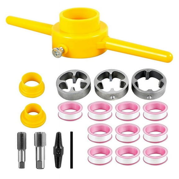 PVC Thread Maker Tool,Pipe Threader Plumbing Tool Kit,NPT Tap & Die Set with 3 Dies 1/2inch 3/4inch & 1inch