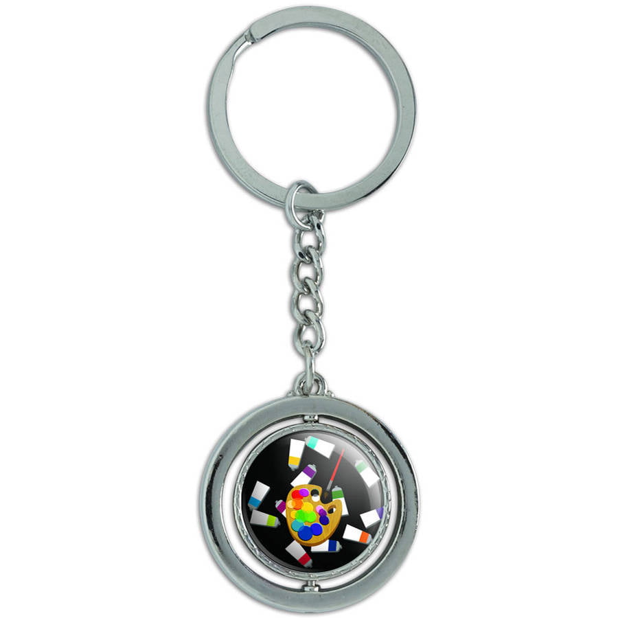 Painters Palette Black Artist Painting Spinning Round Metal Key Chain ...