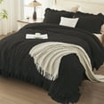 thumbnail image 3 of ANGENIA Queen Comforter Set Black - 3 Pieces Soft Fluffy Ruffle Bedding Comforter Sets for Queen Bed, All Season Farmhouse Lightweight Microfiber Down Alternative Bed Set, 3 of 8