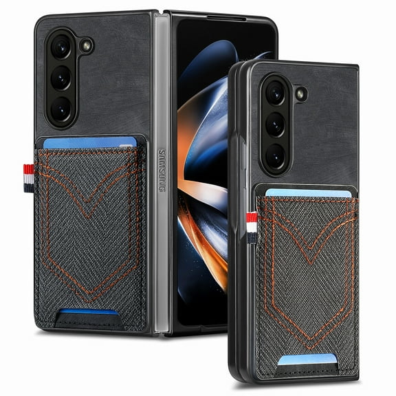 Dteck for Samsung Galaxy Z Fold6 Case with Card Holder, Lightweight Slim Fit PU Leather Protective Cover Case for Samsung Galaxy Z Fold 6 5G,Black