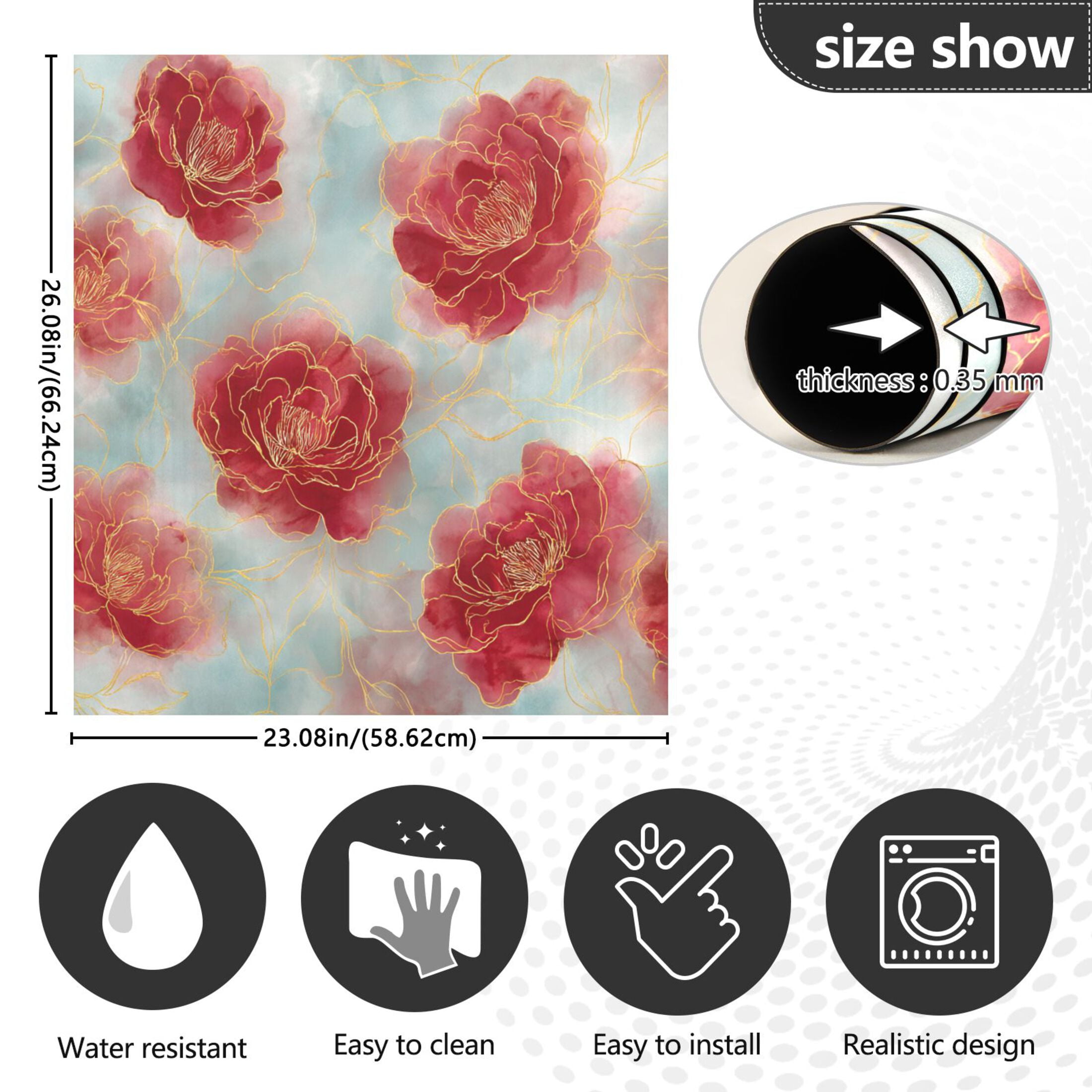 Dishwasher Magnetic Refrigerator Magnet Cover Sticker Home Decorative 23"x26" Rose Petals with Gold Outline