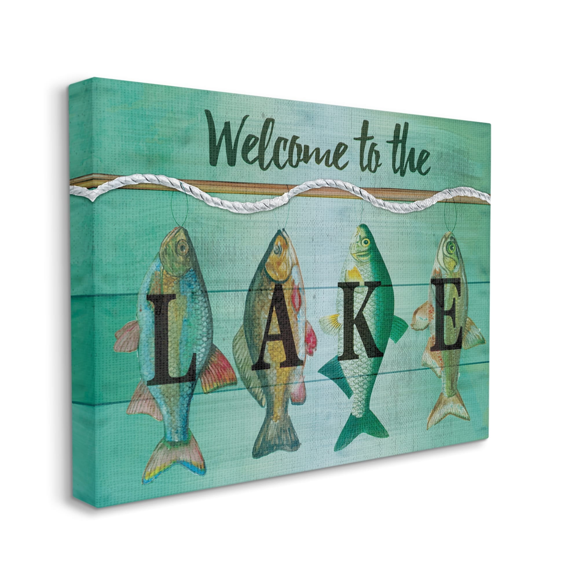 Stupell Industries Welcome To The Lake Fishing Rope Coastal Painting Gallery Wrapped Canvas Print Wall Art