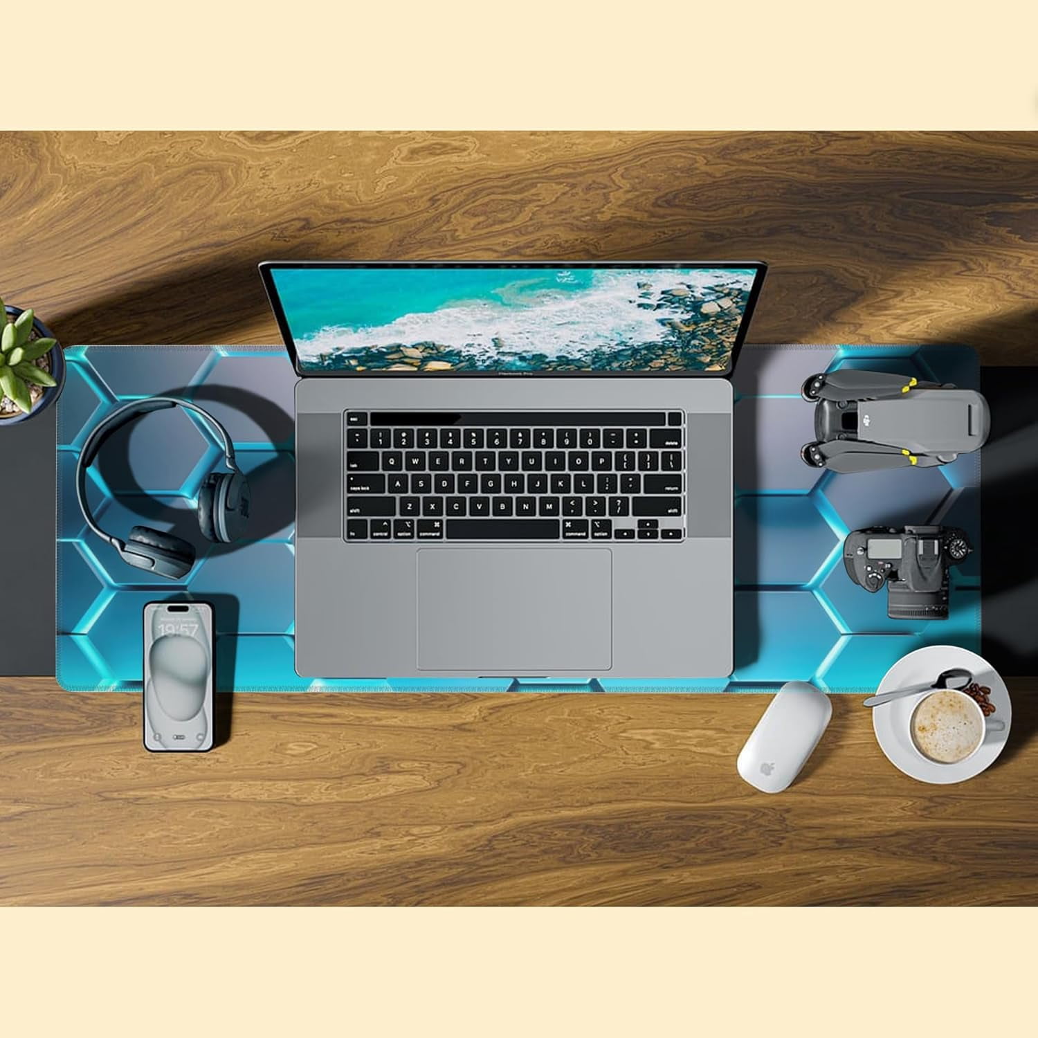 Gaming Mouse Pad,Honeycomb Hexagon Desk Mat,31.5""X15.7"" Large Desk Pad with Stitched Edge Non-Slip Base Keyboard Big Mouse Pad for Office Home Work Gaming-Blue, WDQ-D01