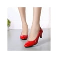 thumbnail image 5 of Gomelly Women's Heels Low Heel Pointed Toe Pump Shoes Party Dress Shoes Red 4, 5 of 9