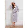 thumbnail image 2 of HEARTNICE Womens Fleece Robes, Hooded Warm Long Bathrobe Fluffy Loungewear,(Light Grey Mel.L-XL), 2 of 2