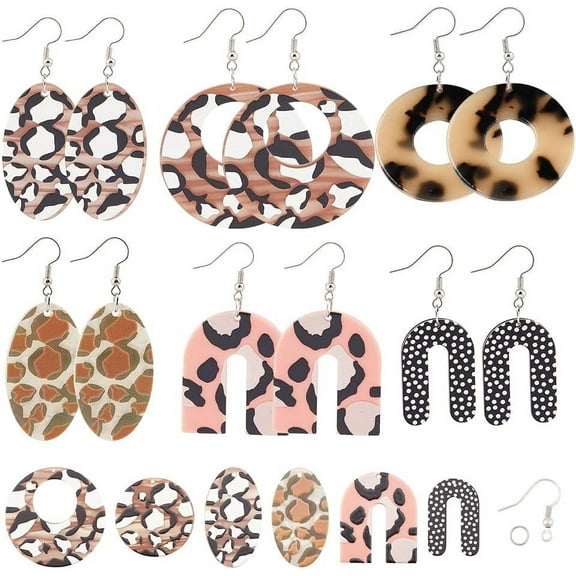 1Box DIY Leopard Print Pattern Earring Making Kits include Printde Cellulose Acetate(Resin) Pendants Iron Jump Rings and Brass Earring Hooks Mixed Color Pendant: 12pcs/box
