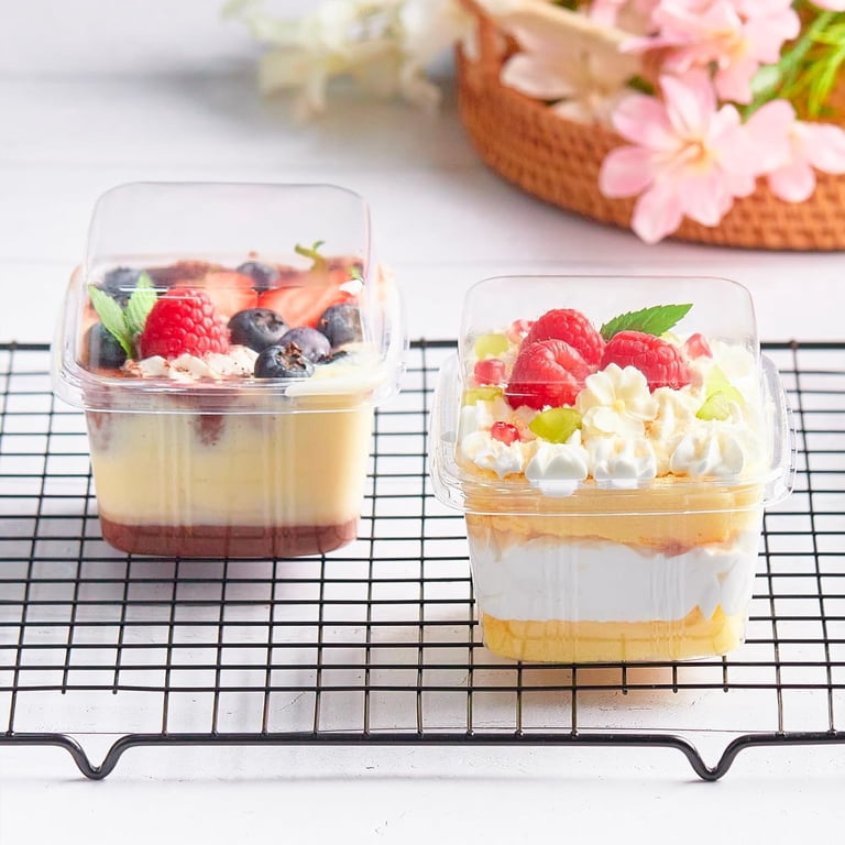 TOFLEN 100-Pack 8 Oz Square Plastic Dessert Cups With Lids & Sporks - Clear PET, BPA Free, For Parfaits & Parties