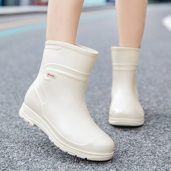 XIMIN Women Short Rain Boots Lightweight Waterproof Garden Boots Outdoor Anti-Slip Chelsea Rain Boots Stylish Mid Heel Rubber Ankle Booties with Comfy Insoles