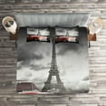 thumbnail image 2 of Ambesonne Paris Quilted Coverlet 3 Pcs, Vintage Car and Eiffel, King Size, Grey Red, 2 of 2