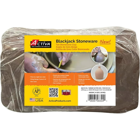 Activa Blackjack Tan Stoneware Clay, 4lb (1.81kg) - Natural Clay for Kiln Firing | Perfect for Creating Tableware, Sculptures, Arts & Crafts