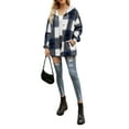 thumbnail image 3 of KOMOO Women Plaid Flannel Hooded Jacket Long Sleeve Drawstring Plaid Long Jackets Fall Winter Warm Coat, 3 of 5