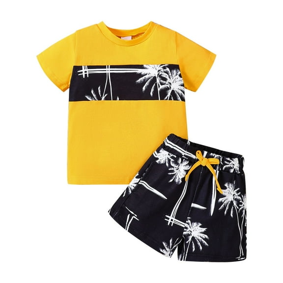 Otqutp Baby Boys Party Clothing Sets 2pcs Summer Toddler Floral Tree Print Tee and Shorts Set 1 to 6 Years Old for Vacation