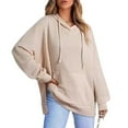 thumbnail image 6 of Women's Waffle Knit Hooded Pullover with Side Slits Casual Drop Shoulder Long Sleeve Sweatshirt Ribbed Cuff Sporty Top with Front Pockets and Relaxed Fit Streetwear Top, 6 of 11