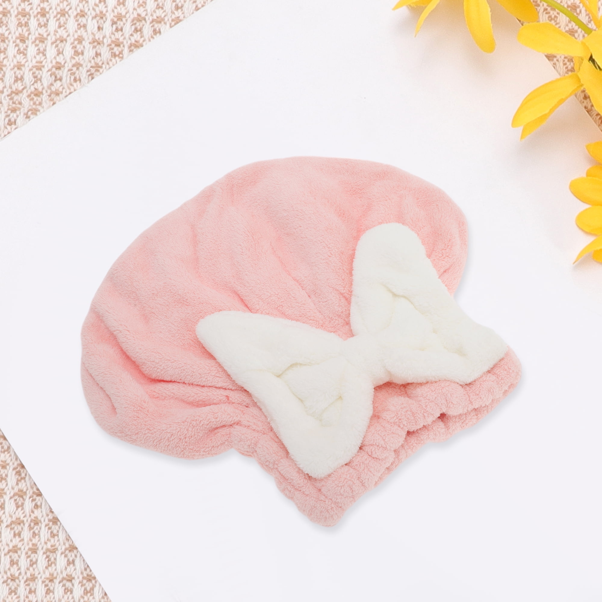 Unique Bargains 1pc Water-absorbent Bow Hair Drying Towel 10.24"x11.81" Light Pink