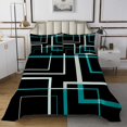 thumbnail image 1 of YST Abstract Square Twin Coverlet Set Black and Turqoise Bedding Set, Rectangle Minimalist Bedspread Set Modern Geometric Quilt Set for Boys Girls, Contemporary Aesthetic Bed Quilt, 1 of 5