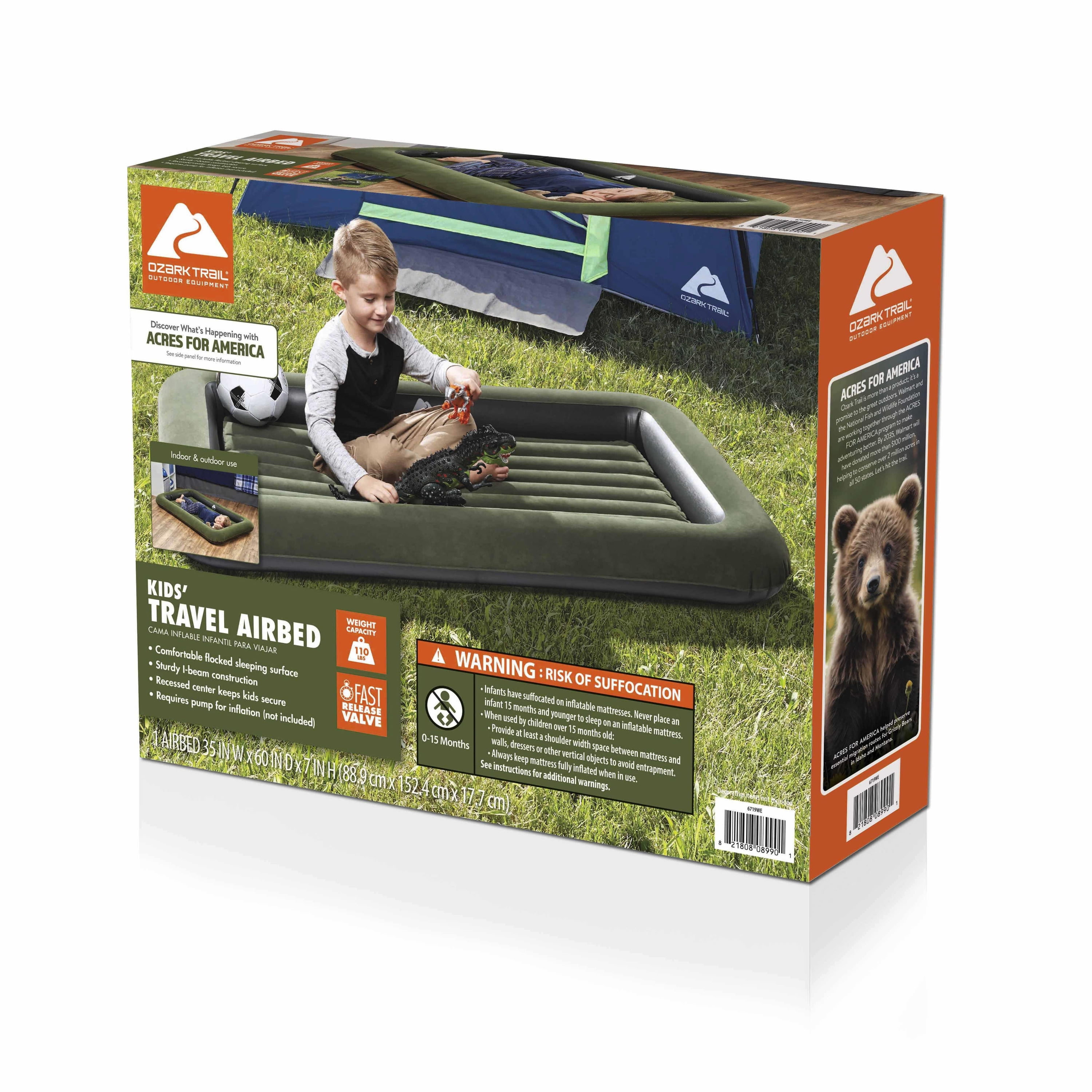 Ozark Trail Kids Air Mattress, Indoor/Outdoor Air Bed, Blow up Mattress Without Pump