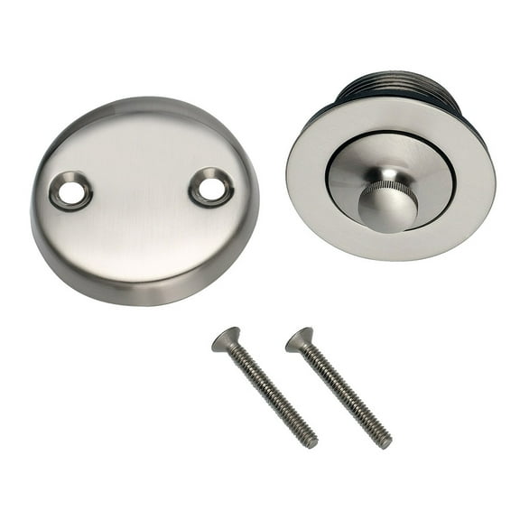 Design House Lift and Turn Bath Drain Plug Kit with 2-Hole Overflow Faceplate, Satin Nickel