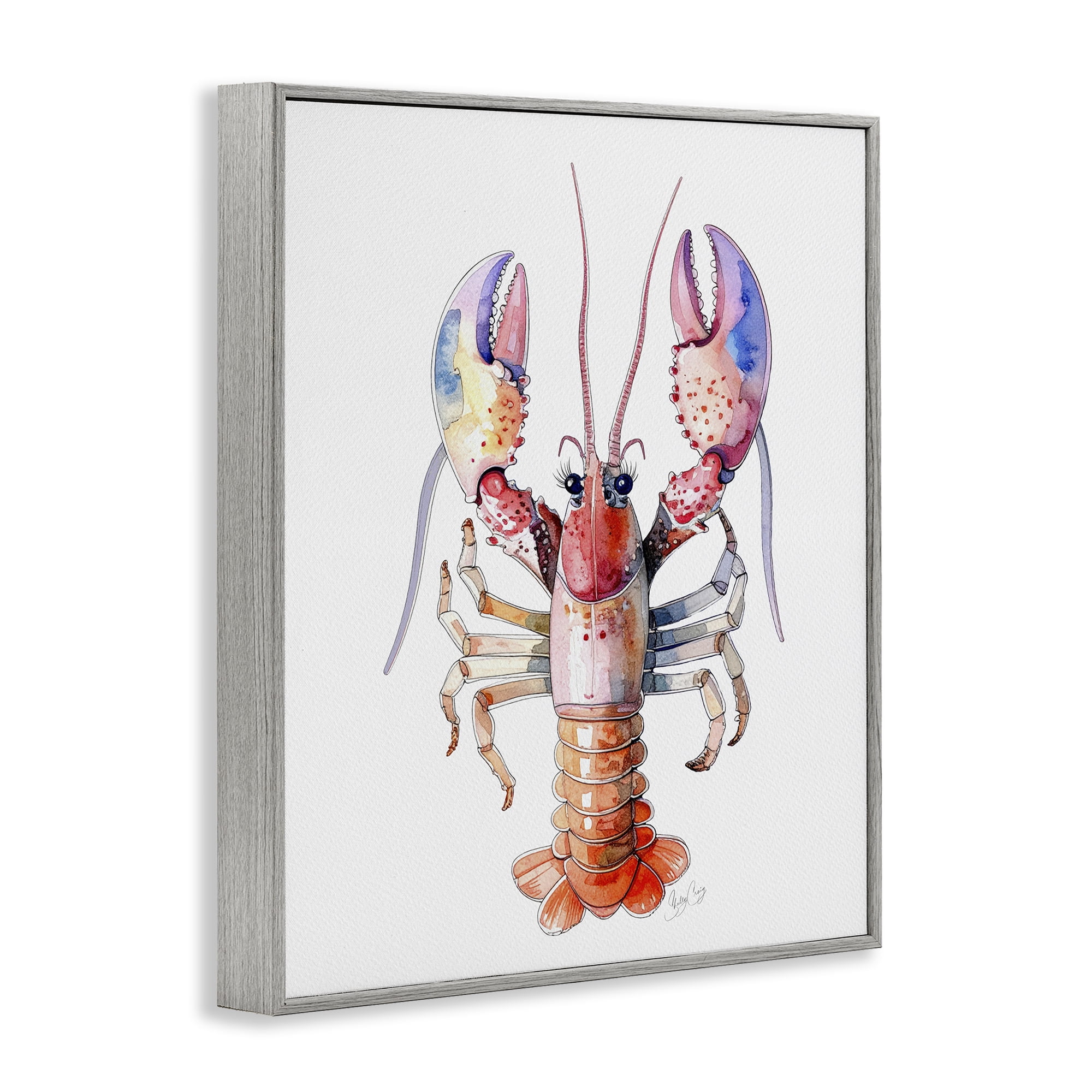 Stupell Industries Coral Claw Lobster Gray Framed Giclee Art, design by Shelly Craig