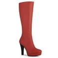 thumbnail image 1 of Unique Bargains Women's Chunky Heels Platform Over the Knee High Boot Red (Size 7), 1 of 7