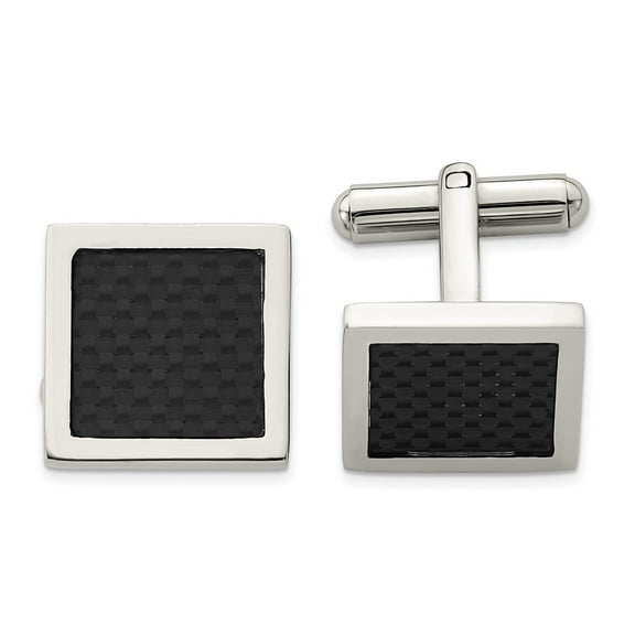 Stainless Steel Polished Carbon Fiber Cuff Links Measures 16x16mm Wide Jewelry for Men