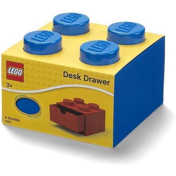Room Copenhagen LEGO Stackable Plastic 4 Knob Desk Drawer, Bright Blue