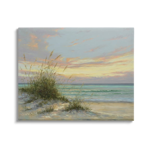 Beach Grass Vivid Sunset Coastal Painting Gallery Wrapped Canvas Print Wall Art