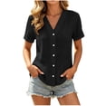 thumbnail image 7 of cfhntfmh Summer Tops for Women Casual Short Sleeve Shirts Business Work Blouse V Neck Button down Tops with Pockets, 7 of 7