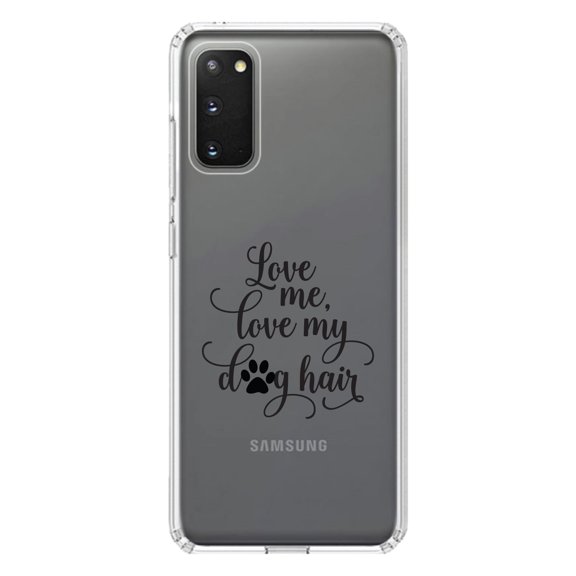 DistinctInk Clear Shockproof Hybrid Case for Galaxy S20 PLUS / 5G (6.7" Screen) - TPU Bumper Acrylic Back Tempered Glass Screen Protector - Love Me, Love My Dog Hair
