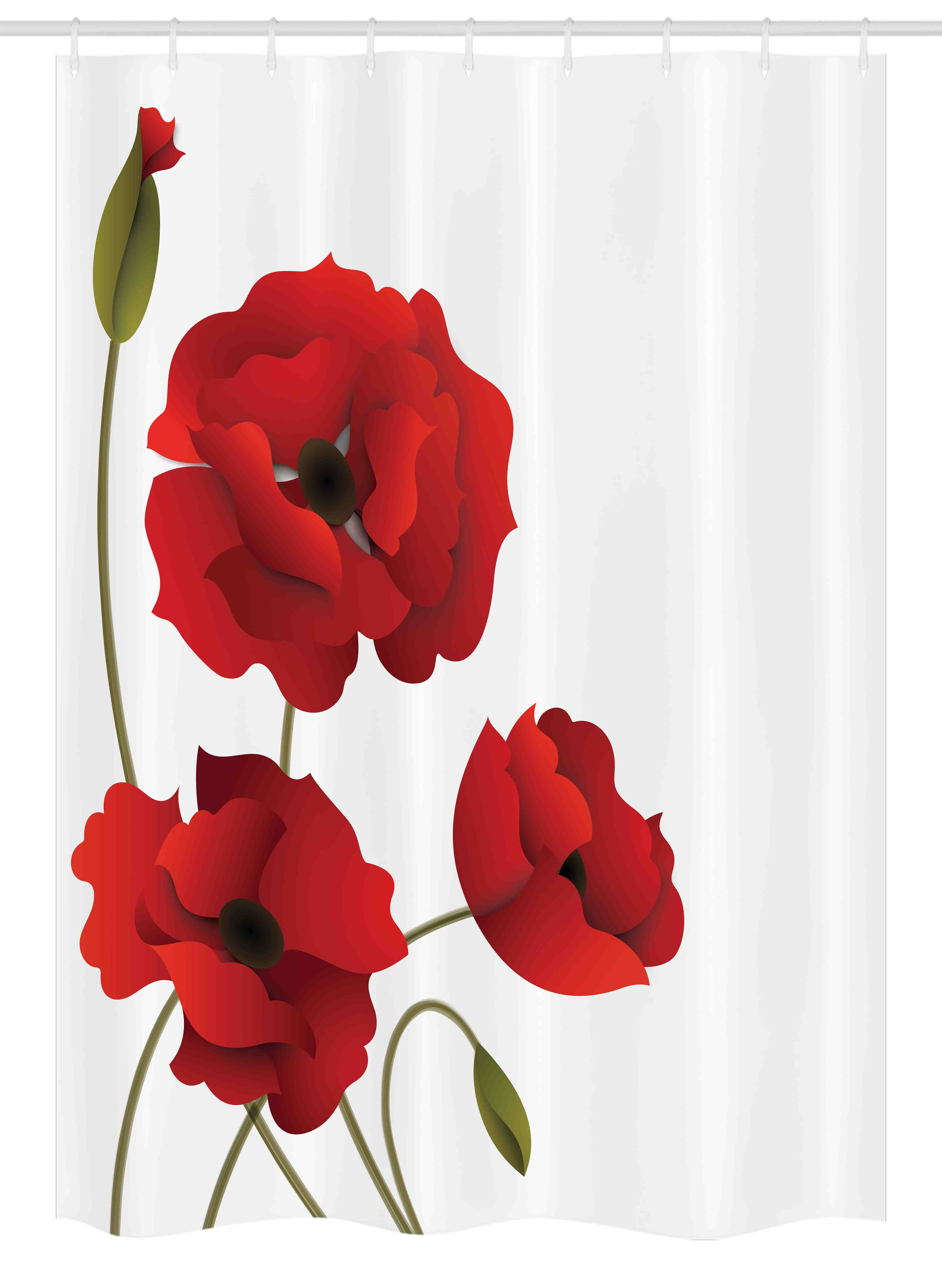 Floral Stall Shower Curtain, Poppy Flowers Bright Petals with Buds