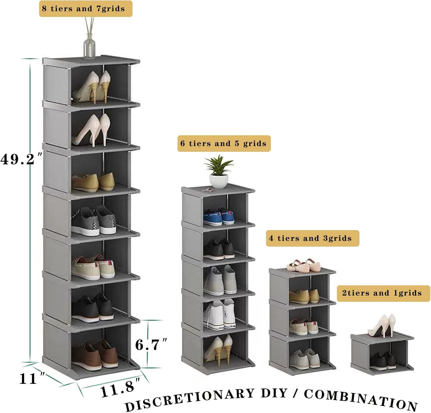 Narrow Shoe Rack 8 Tiers, Tall Skinny Shoe Organizer, Small Space and Vertical Shoe Rack, Suitable for Entryway,Hallway,Closet, Corner, Bedroom and Garage Shoe Shelf