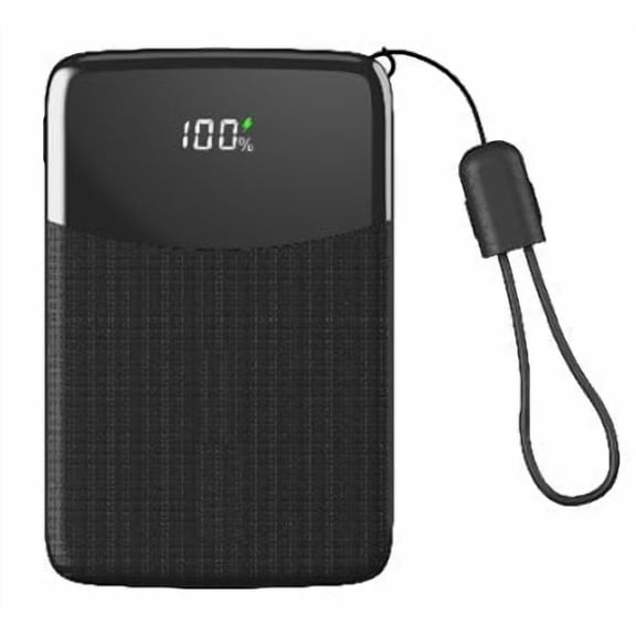 onn USB-C/USB-A 10,000 mAh Power Bank with USB-C to USB-C Detachable Charging Cable for Smartphones & Tablets, Black