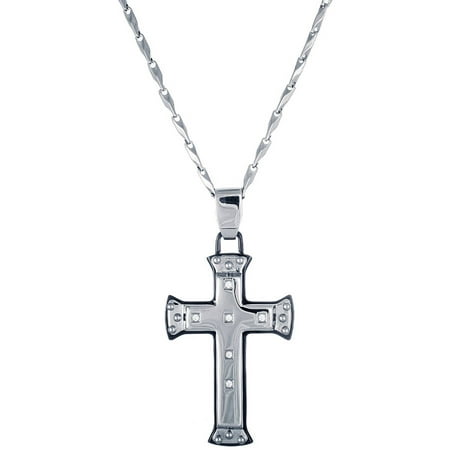 Brooklyn Exchange Two-Tone Black Stainless Steel Men's Crystal Cross Hesche Chain Necklace