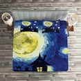 thumbnail image 2 of Ambesonne Moon Quilted Coverlet 3 Pcs, Country Houses Full Moon, Queen Size, Dark Blue Black Yellow, 2 of 2
