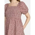 thumbnail image 4 of Time and Tru Women's and Women's Plus Cotton Back Tie Midi Dress with Short Puff Sleeves, Sizes XS-4X, 4 of 5