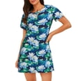 thumbnail image 1 of Fotbe Blue Lotus Flower Bata de Dormir para Mujer con Estampado, Camisón de Algodón de Manga Corta, Ropa de Dormir Casual, 1 of 6