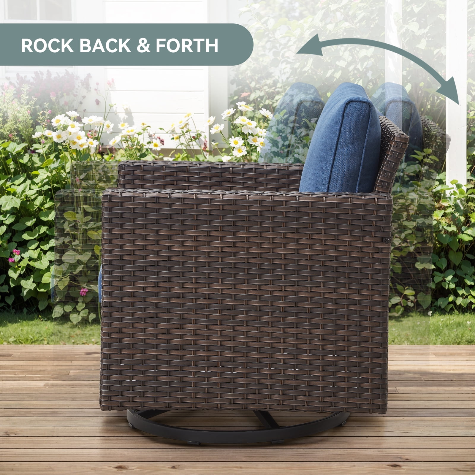 POCASSY Patio Wicker Rattan Swivel Rocking Outdoor Lounge Accent Chair (Set of 2)