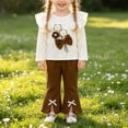 thumbnail image 2 of xaweyi Toddler Girls 2 Piece Outfit Ruffle Long Sleeve Top Flare Pants Set Kids Fall Clothes with 3D Floral Bow Decoration Size 3-6 Months, 2 of 9