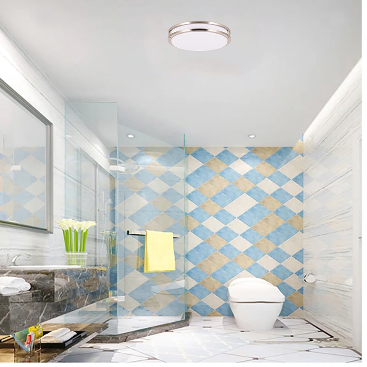 Energetic  12" LED Ceiling Light, Dimmable Modern Flush Mount, Brushed Nickel, 3CCT ENERGY STAR