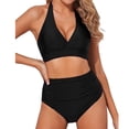 thumbnail image 2 of MSJUHEG Ruffle Swimsuits for Women,Bathing Suit with Shorts,Halter Swimsuits for Women,High Waisted Swimsuits for Women,Tummy Control Swimsuits for Women,Plus Size Swimsuit for Women, Black L, 2 of 8