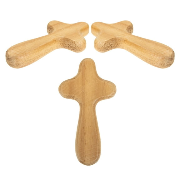 Wooden Handheld Cross for Decoration with Smooth Finish Ideal for Catholics and Christians Beige 3pcs