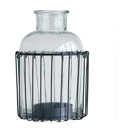 - 3R Studios Large Metal and Glass Pillar Candle Holder