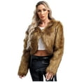 thumbnail image 2 of Yartina Womens Faux Fur Coat Shaggy Cropped Jacket Tops Long Sleeve Open Front Cardigan Warm Outwear Brown XXL, 2 of 7