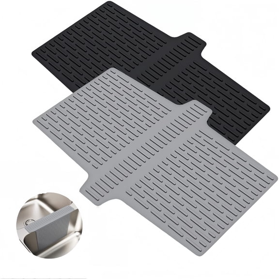 2PCS Silicone Sink Divider Pad Kitchen Sink Protector Non-Slip Draining Mat