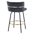 thumbnail image 4 of Set of 2 Modern Swivel Counter Stools with Gold Footrest, Black Velvet Upholstered Bar Stools for Kitchen Island, 4 of 5