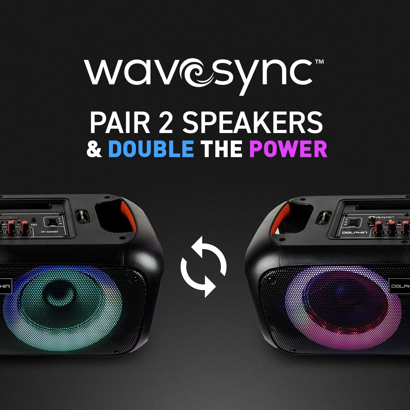Dolphin SP-2600RBT Boombox Speaker with Mic Input & Sound-Activated Light, Bluetooth & USB, Play Music Anywhere